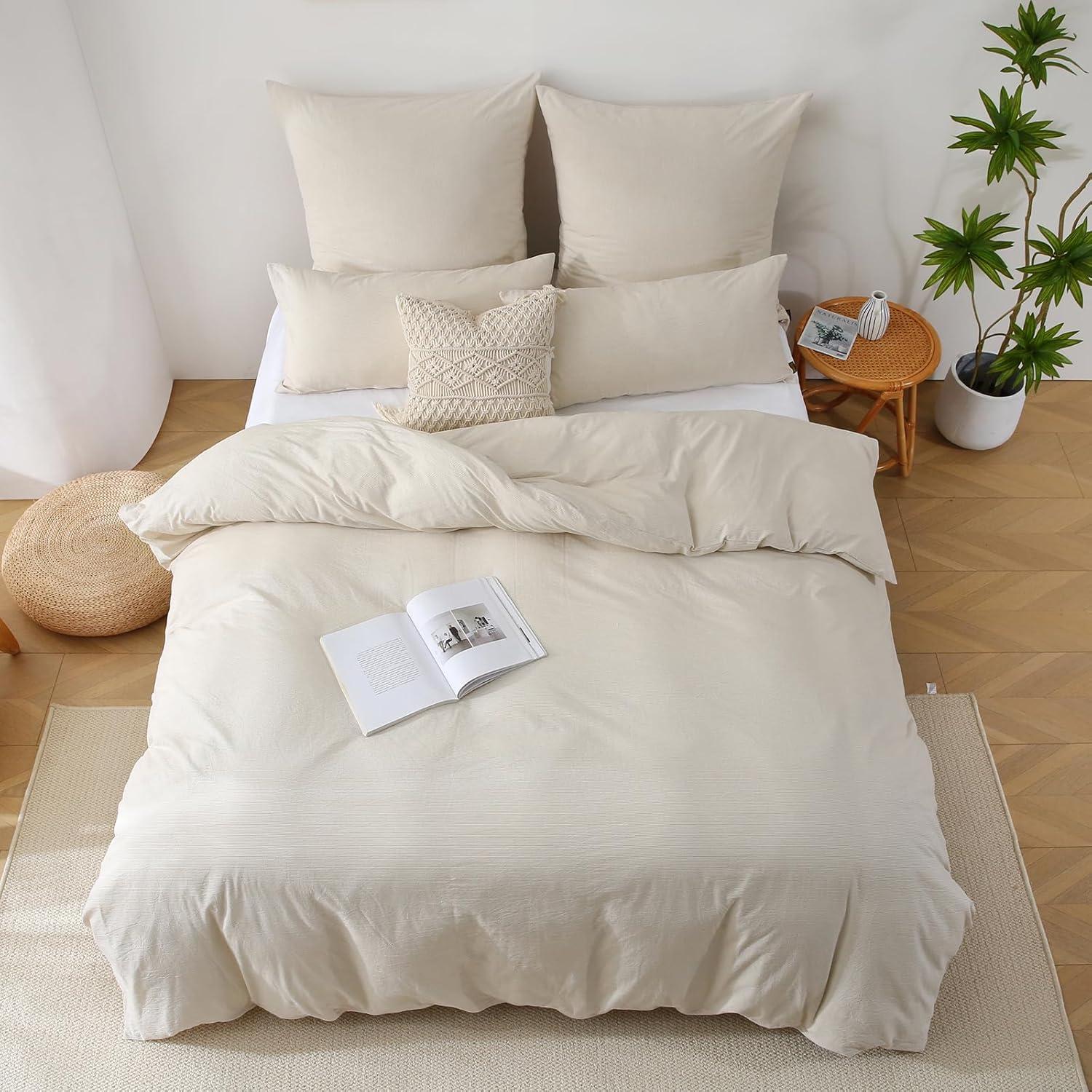 Bettwäsche 135x200 Baumwolle Gestreift Beige inkl. Kissenbezüge 80x80