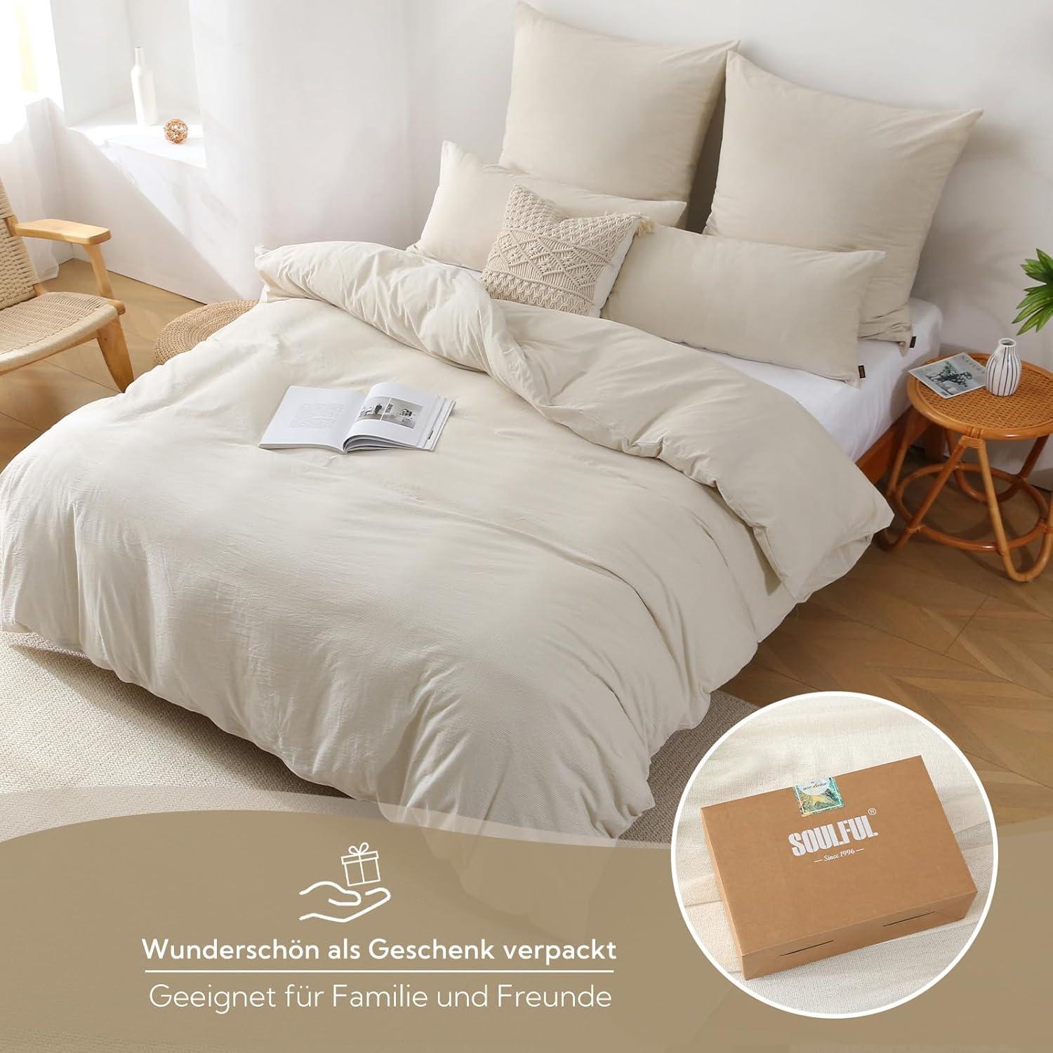 SOULFUL Bettwäsche 135x200 Baumwolle Gestreift Beige 2tlg. OEKO-TEX