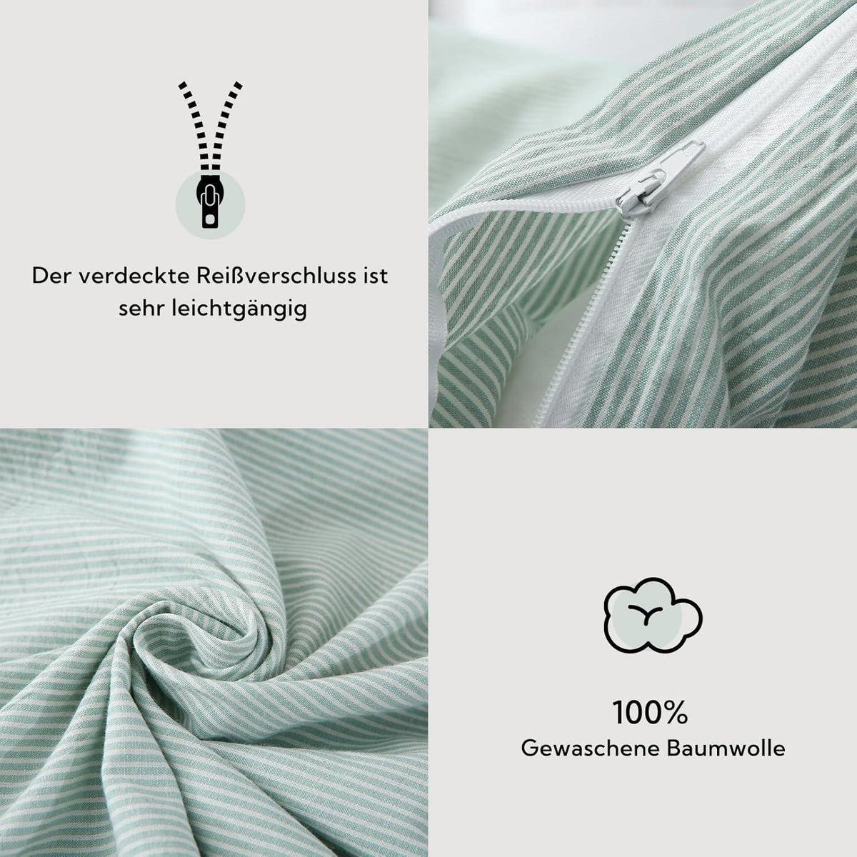 Bettwäsche-Set 135x200 Baumwolle Grün Gestreift 4tlg.
