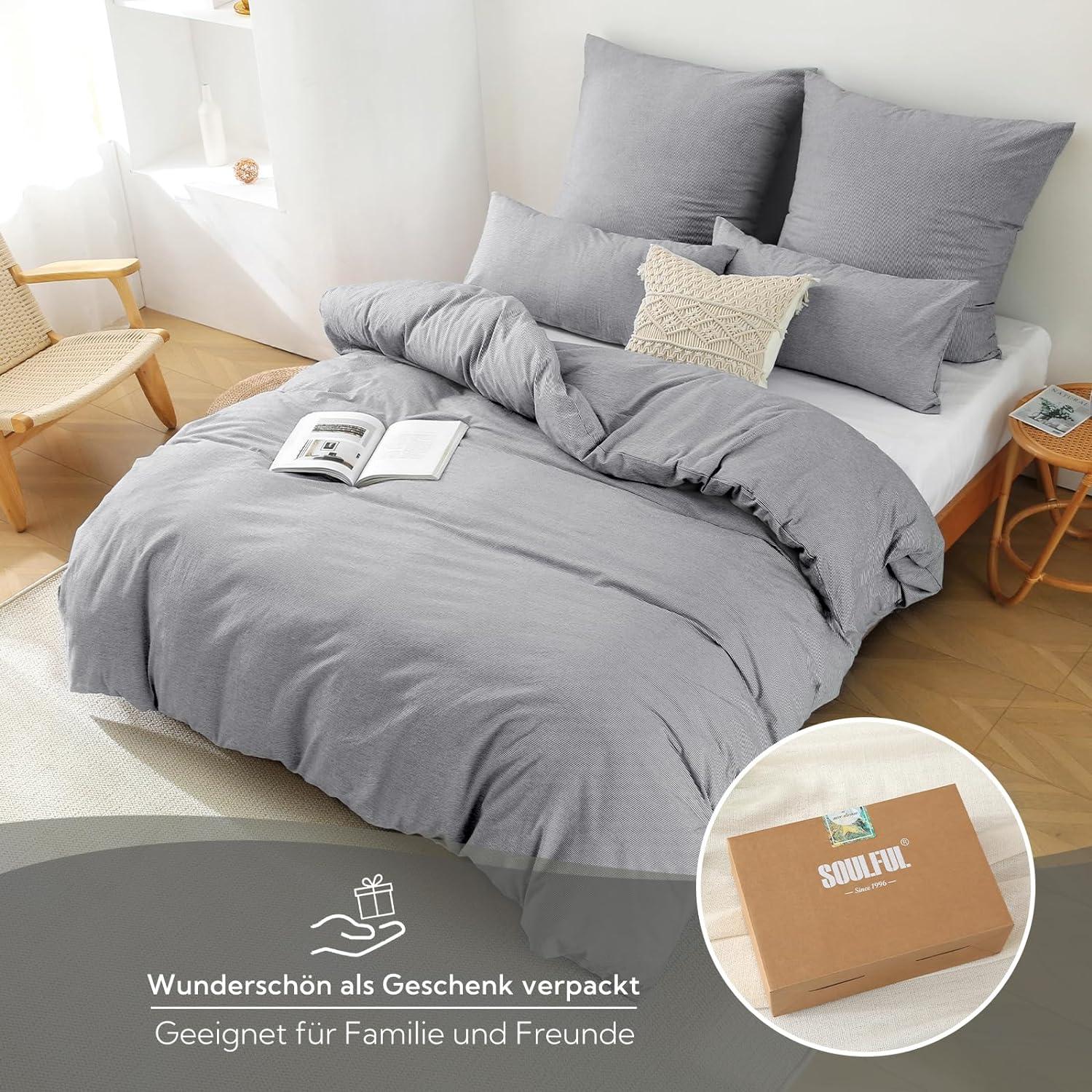SOULFUL Bettwäsche-Set 135x200 Baumwolle Gestreift Dunkelblau Reißverschluss
