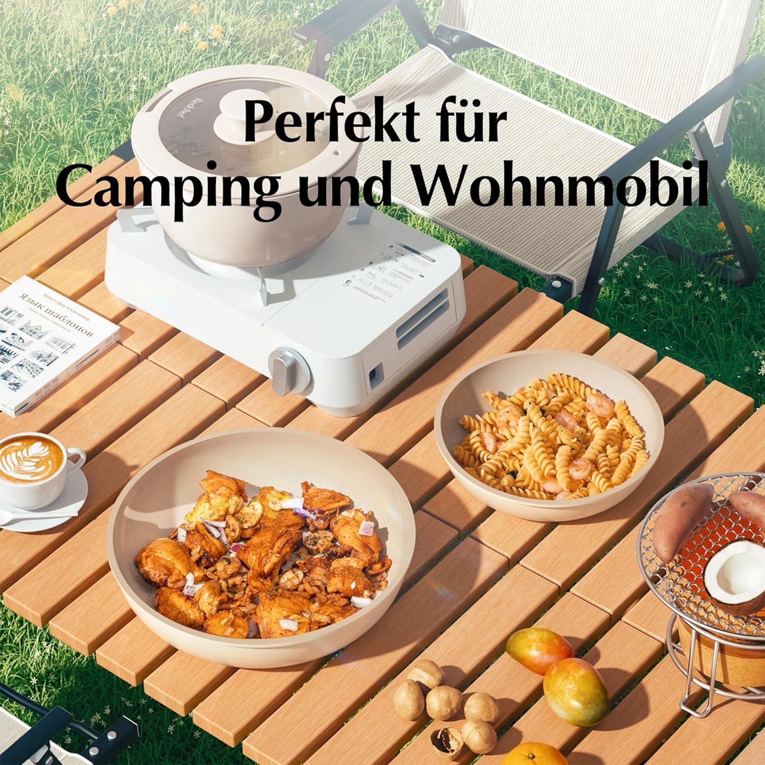 Keramik Pfannen- und Topfset für Camping, PTFE-frei, Platzsparend 5-teilig