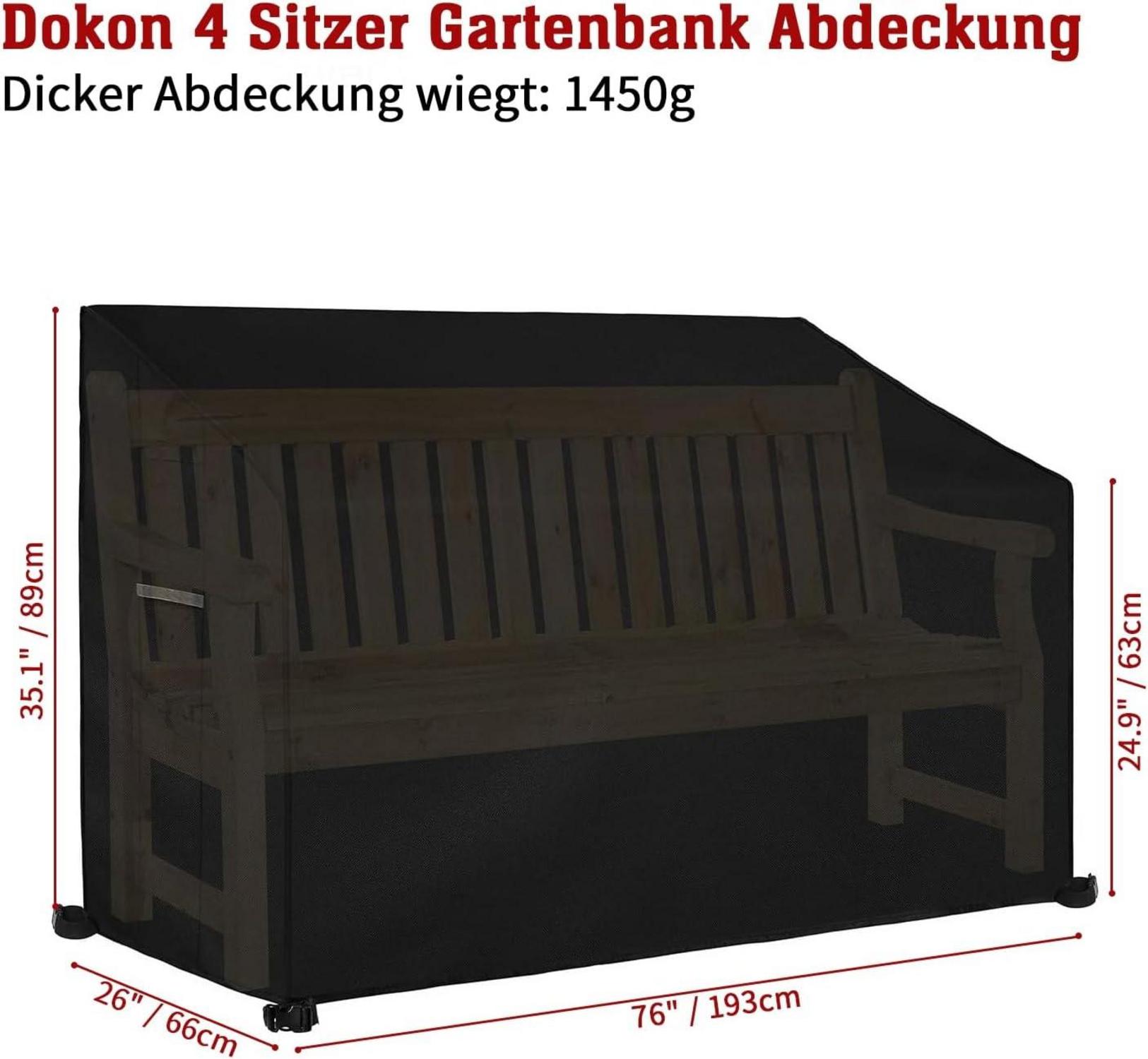 Gartenbankabdeckung 4 Sitzer Oxford-Gewebe Schwarz UV-beständig