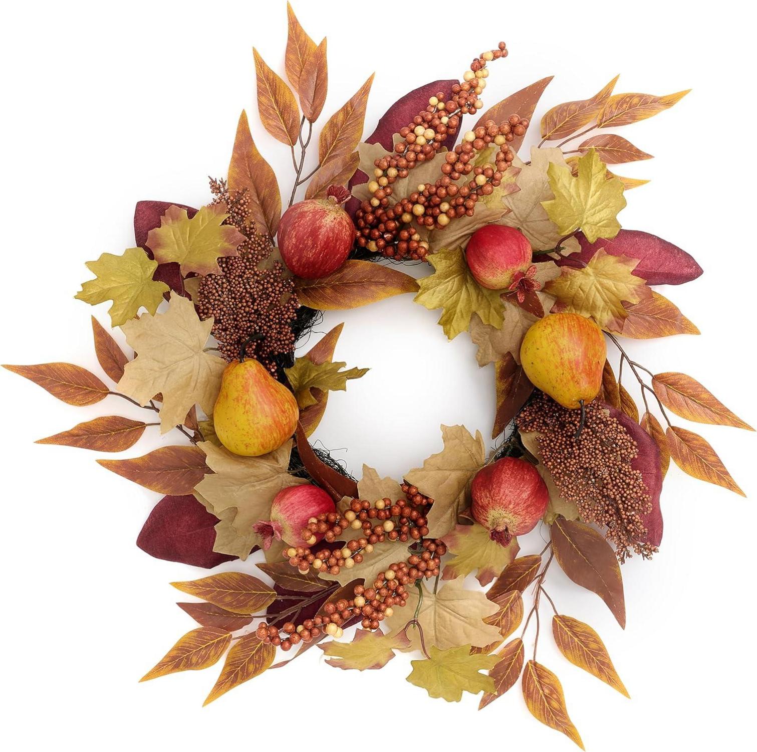 Herbstkranz mit Künstlichen Früchten Maple Leaf Rot 45cm