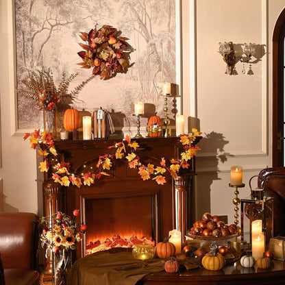 Herbstkranz mit Künstlichen Früchten Maple Leaf Rot 45cm