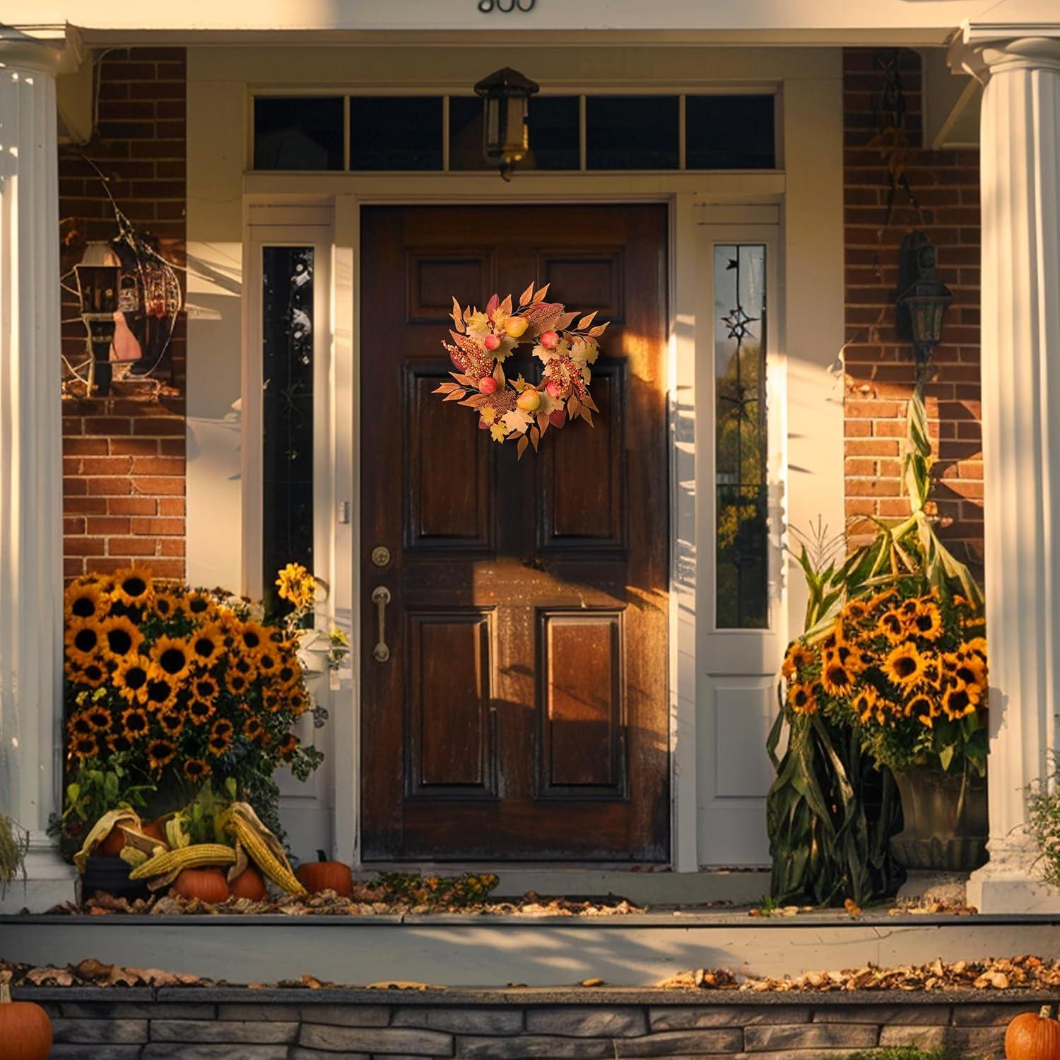 Herbstkranz 45cm Künstliche Früchte Granatapfel Ahornblatt Türkranz