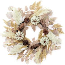 Herbstkranz Deko mit Kürbis und Pampasgras 45cm Beige