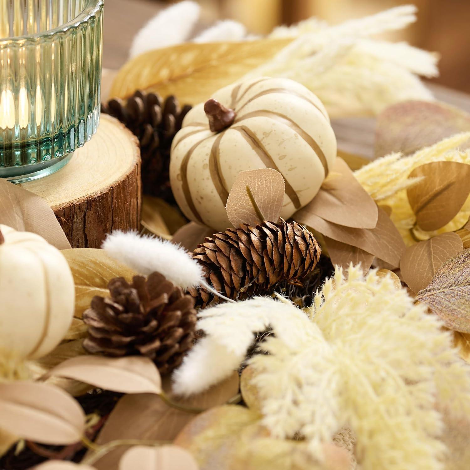 Herbstkranz 45cm Kürbis Pampasgras Pinienzapfen Deko Beige