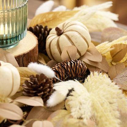 Herbstkranz 45cm Kürbis Pampasgras Pinienzapfen Deko Beige