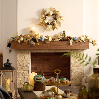 Herbstkranz 45cm Kürbis Pampasgras Pinienzapfen Deko Beige