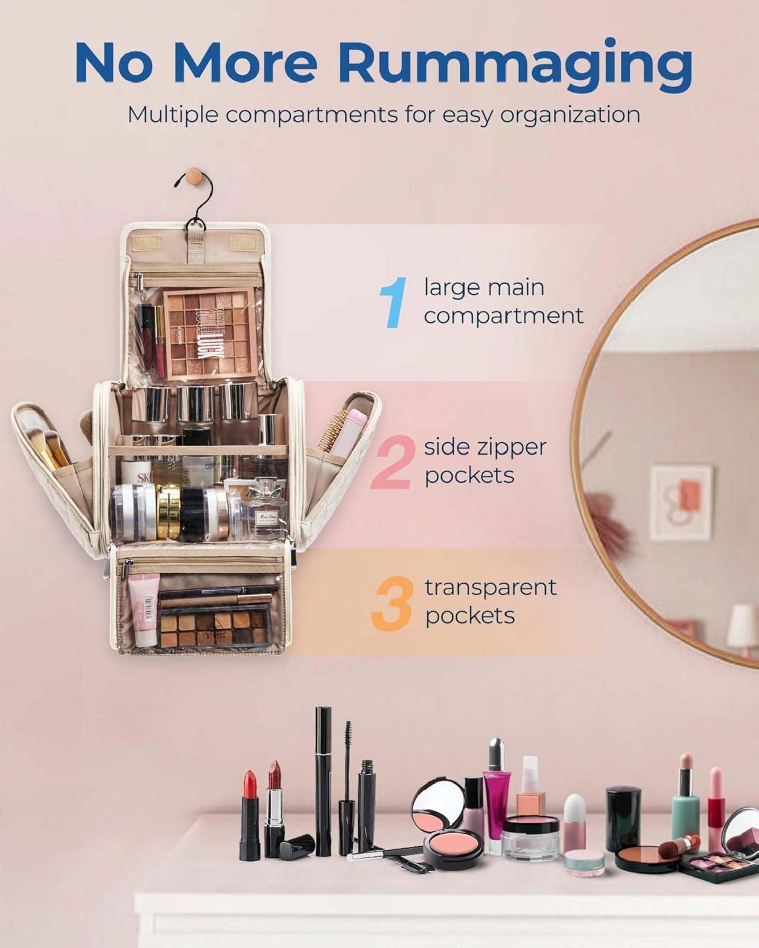 Make-Up Organiser Kulturbeutel Aufhängbar Kosmetiktasche Frauen Beige
