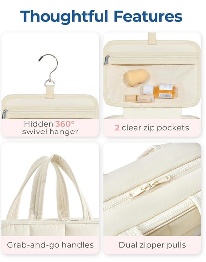 Kulturbeutel zum Aufhängen Damen Kosmetiktasche Groß Beige
