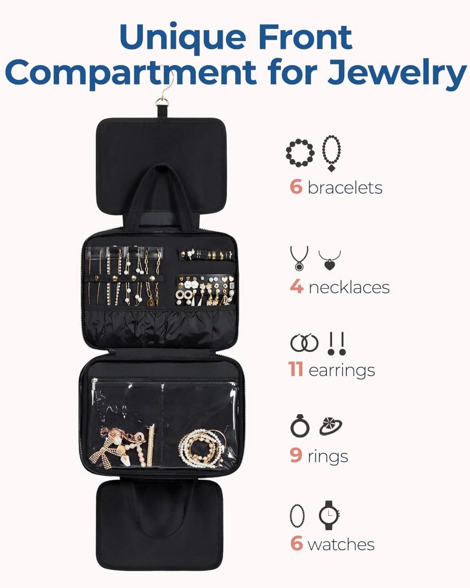 BAGSMART Kulturbeutel für Damen - Groß, Schmuck Organizer, Schwarz