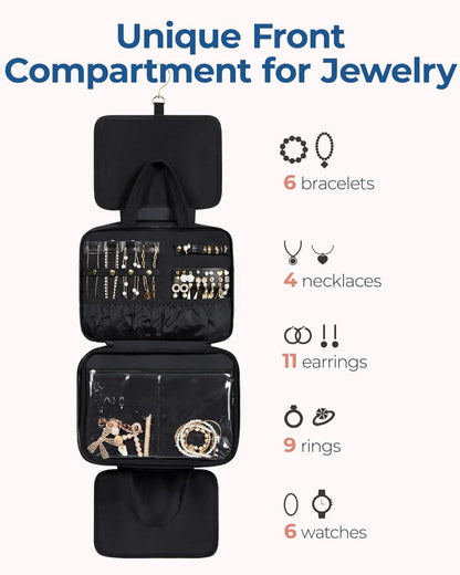 BAGSMART Kulturbeutel für Damen - Groß, Schmuck Organizer, Schwarz