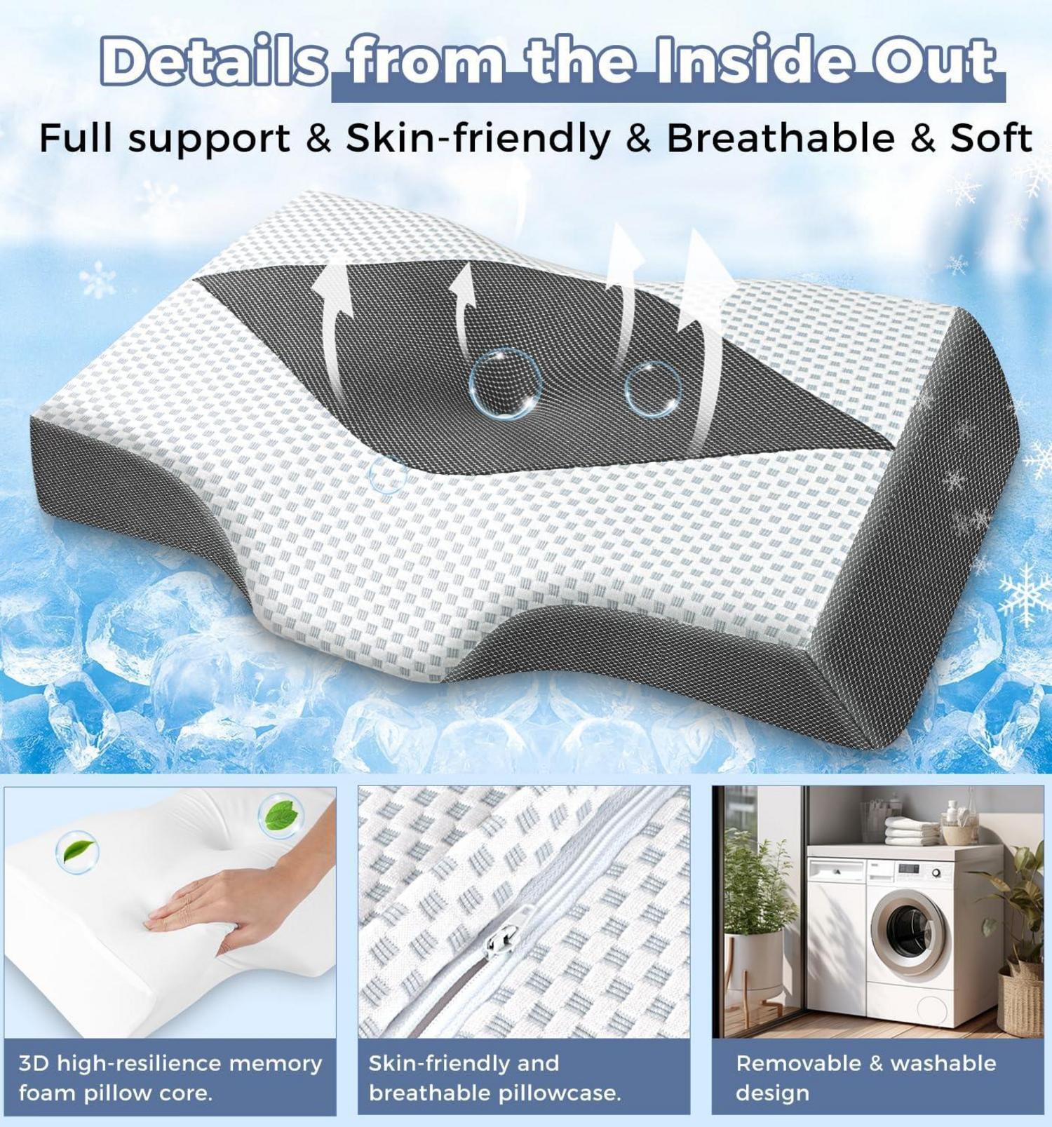 Hydomi Memory Foam Orthopädisches Nackenschmerzenkissen Größe XL Grau