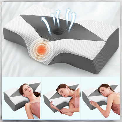 Orthopädisches Memory Foam Nackenkissen für Schlafpositionen-Grau