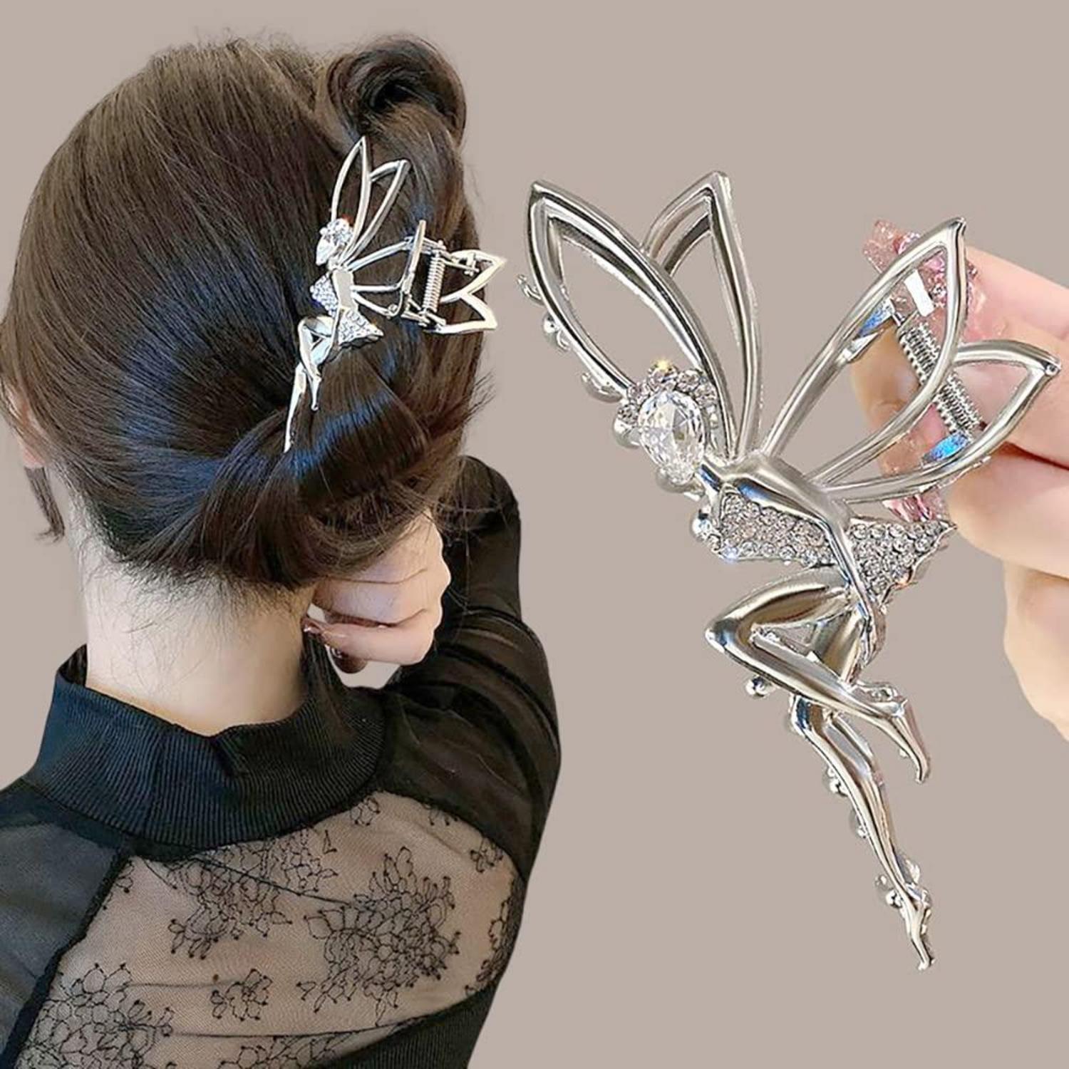 Große Elfen Haarklammer mit Strass - Silber Haarspange für Damen