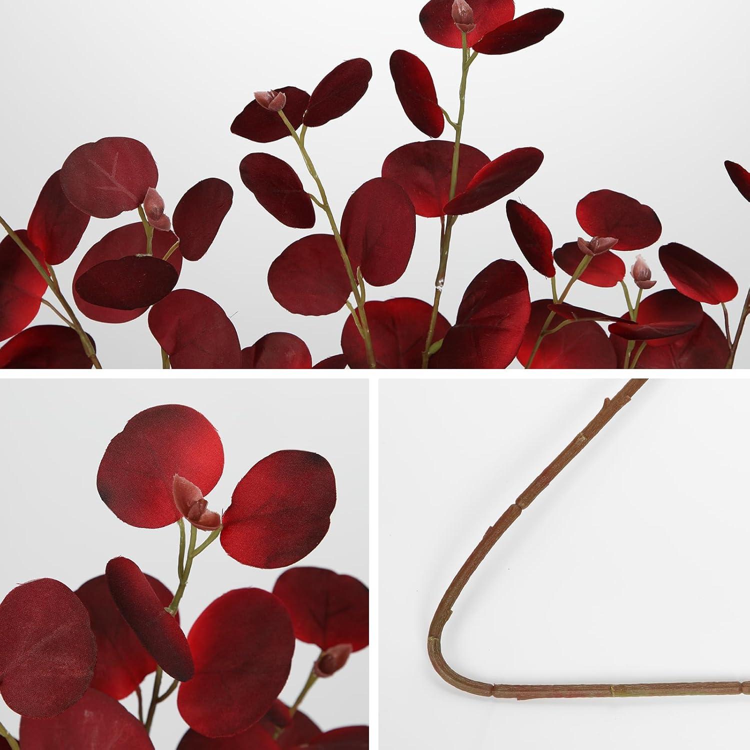 3er Set Künstliche Eukalyptus Zweige 81cm Dunkelrote Blätter