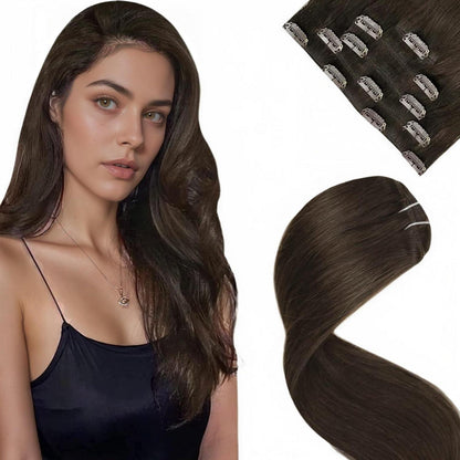Echthaar Clip-Ins Braun #2 Remy – 40cm Volumen