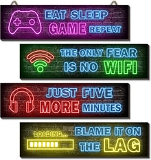 Holzschild Gaming Poster Set Neon Wandbilder 4-teilig