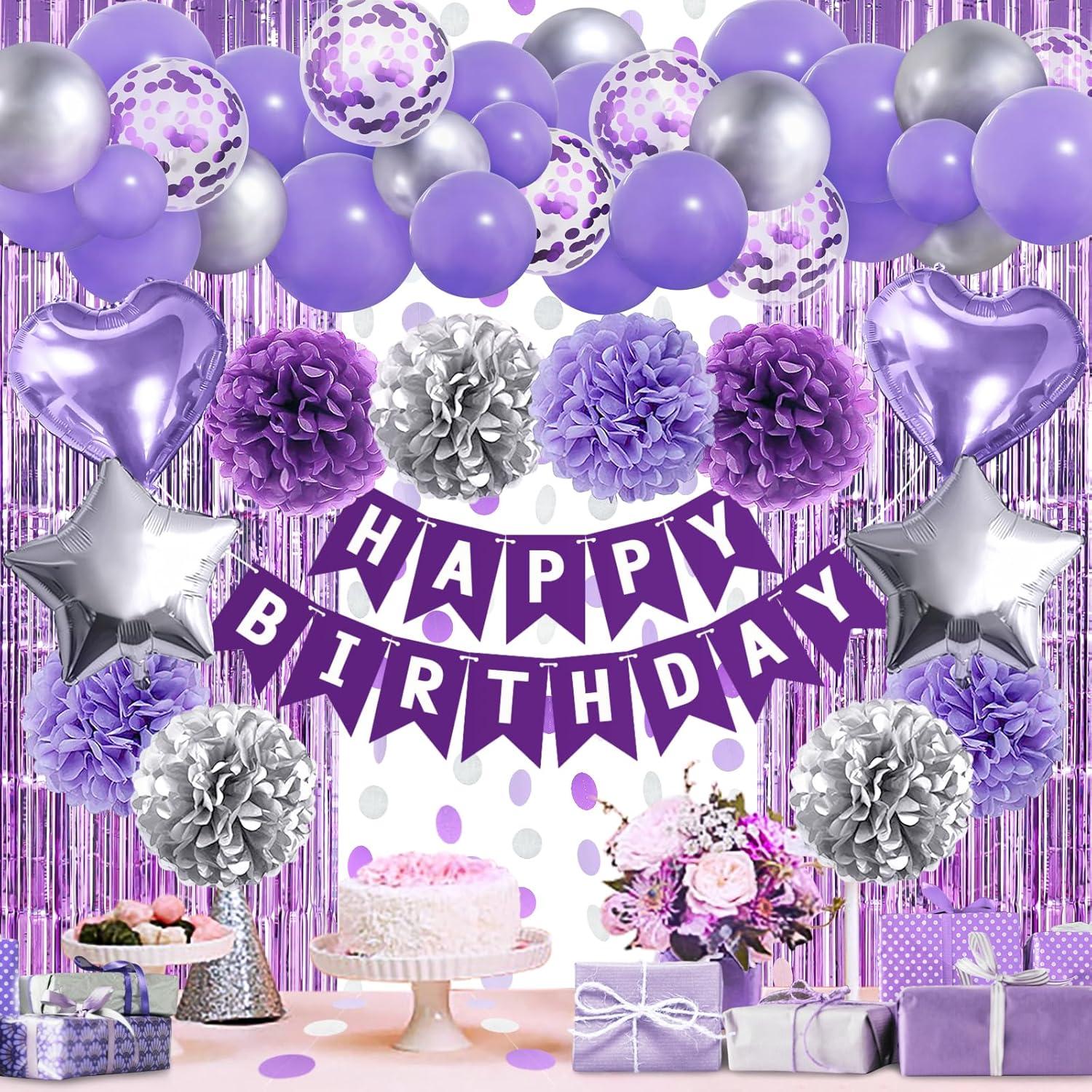 Geburtstagsdeko Set Violett Silber Party Deko Mädchen Frauen Kinder