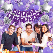 ZERODECO Lila Silber Geburtstagsdeko Happy Birthday Party