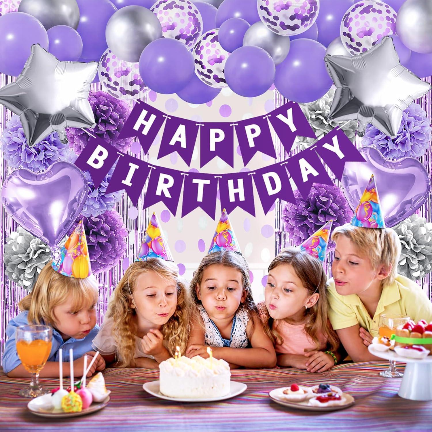 Lila Silber Happy Birthday Deko Set Mädchen Frauen Kindergeburtstag