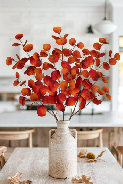 3er Set Künstliche Eukalyptus Dekozweige Orange Herbst 81CM