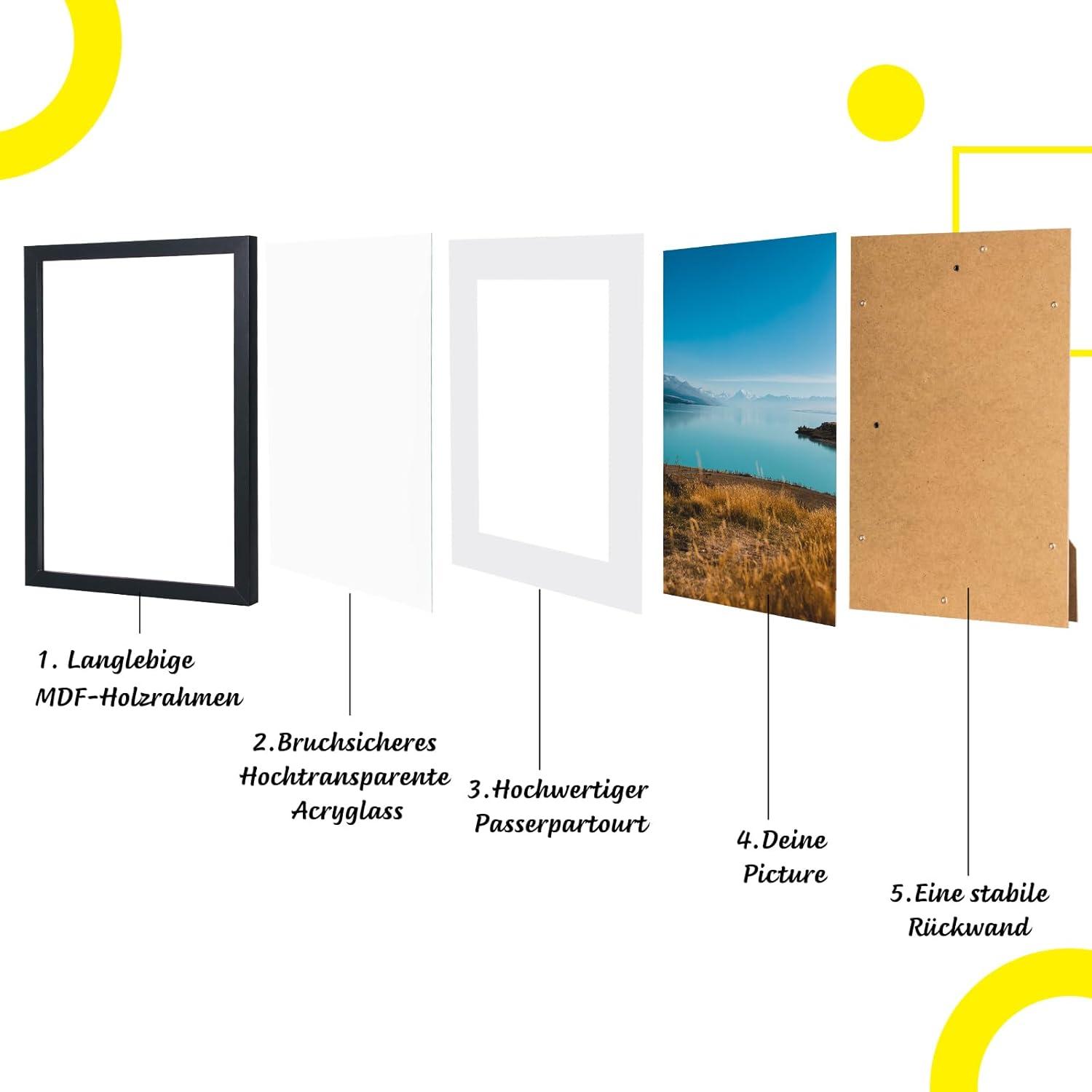 Bilderrahmen DIN A4 Acrylglas MDF Schwarz Wohnzimmer Wanddekoration