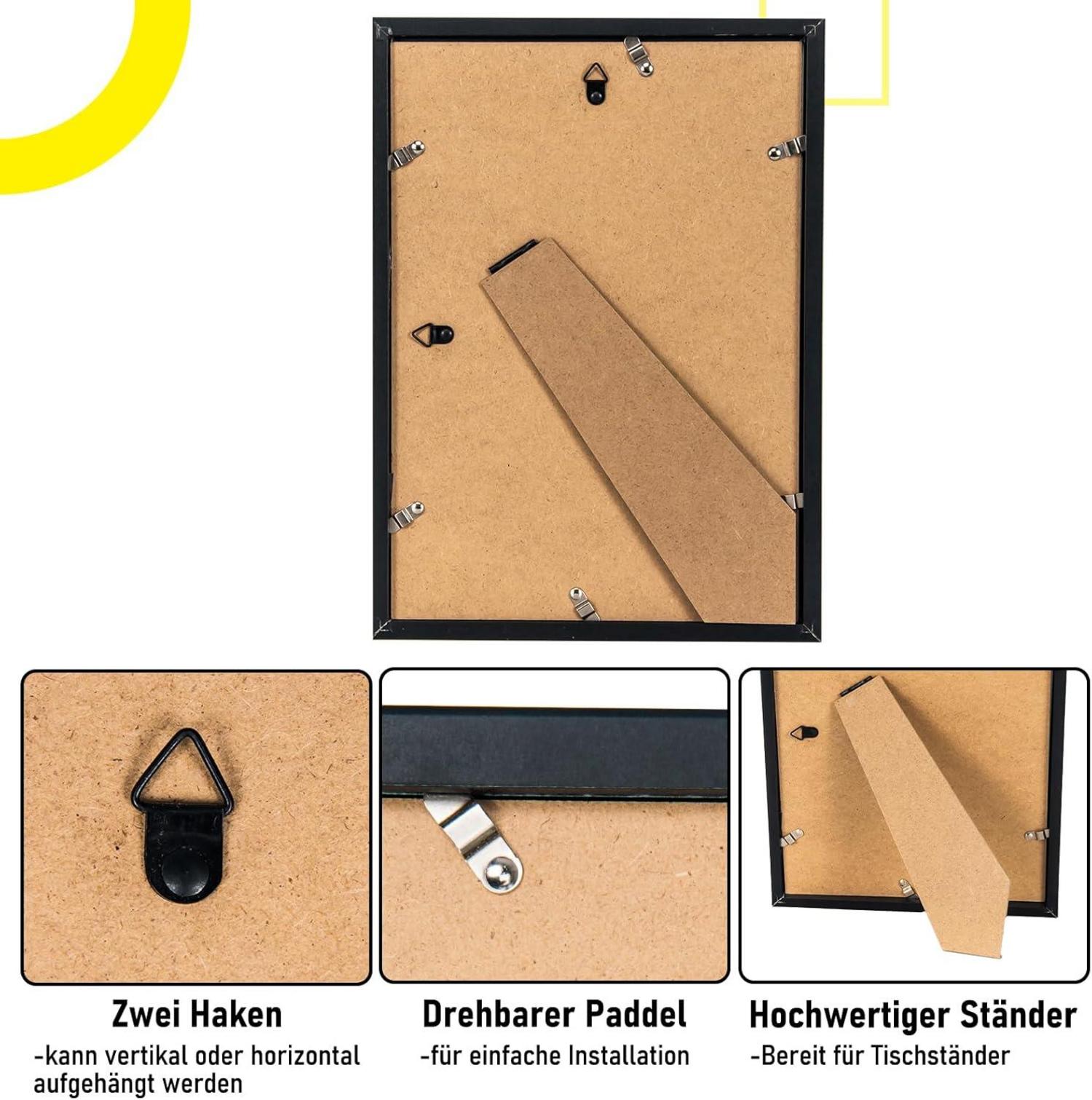 Bilderrahmen DIN A4 MDF Acrylglas Schwarz Aufhängen Wohnzimmer Gestell