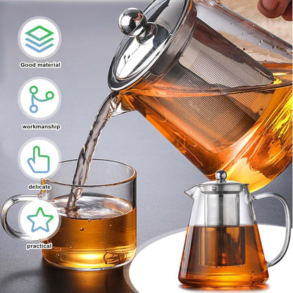 Teekanne Glas 1300ML Borosilikat-Siebeinsatz Deckel Hitzebeständig