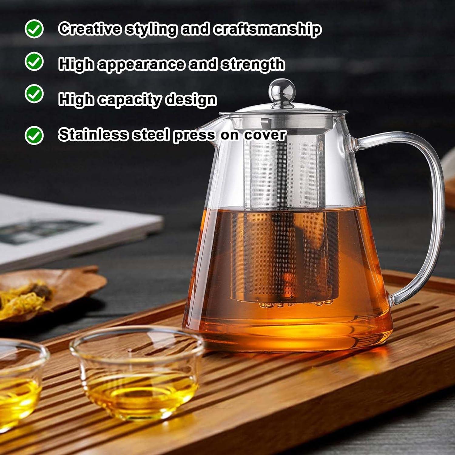Teekanne 1300ML Borosilikatglas Hitzebeständig mit Abnehmbarem Sieb