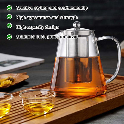 Teekanne 1300ML Borosilikatglas Hitzebeständig mit Abnehmbarem Sieb
