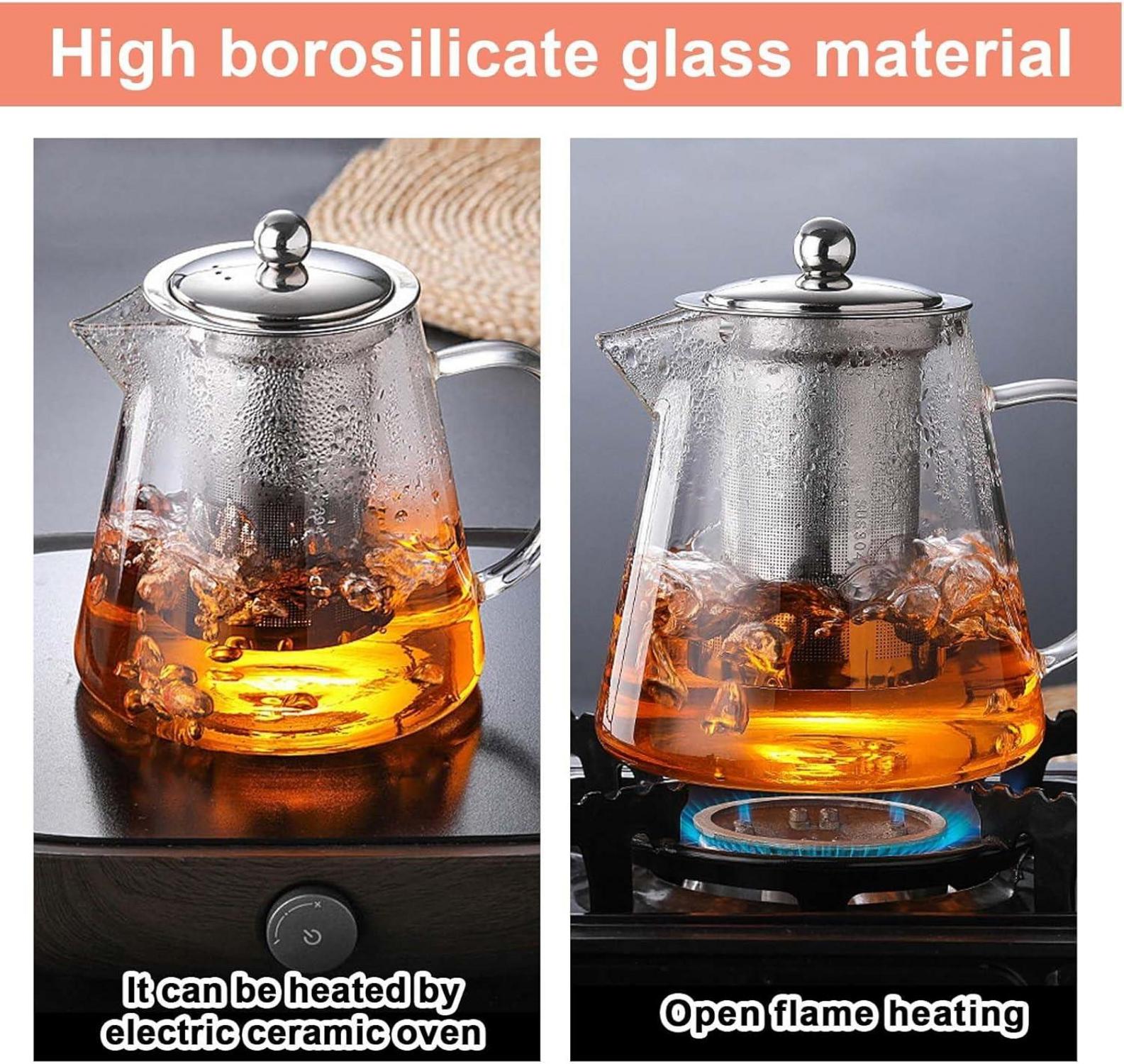 Teekanne mit abnehmbarem Siebeinsatz und Deckel aus hitzebeständigem