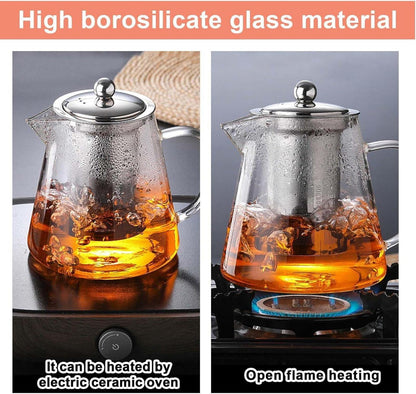 Teekanne mit abnehmbarem Siebeinsatz und Deckel aus hitzebeständigem