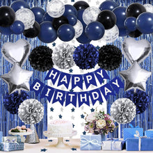 Marineblau Schwarz Happy Birthday Deko Set mit Fransen & Ballons