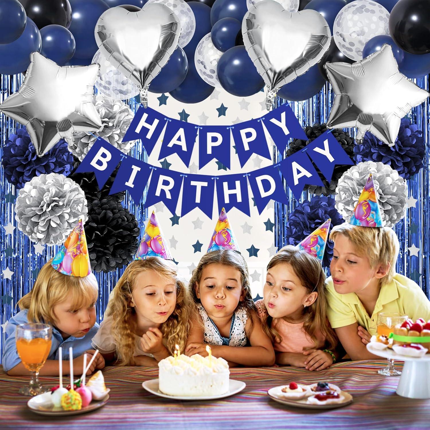Marineblau Schwarz Geburtstagsdeko Set Happy Birthday Partyzubehör