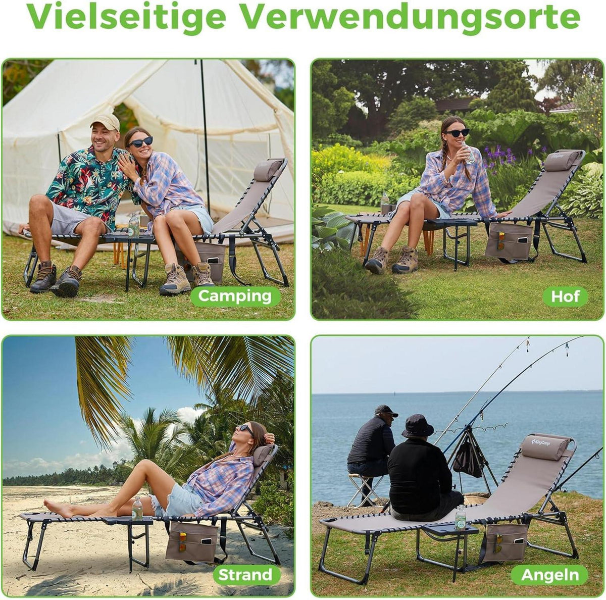 Sonnenliege mit Seitenablage und 5 Positionen verstellbar Beige