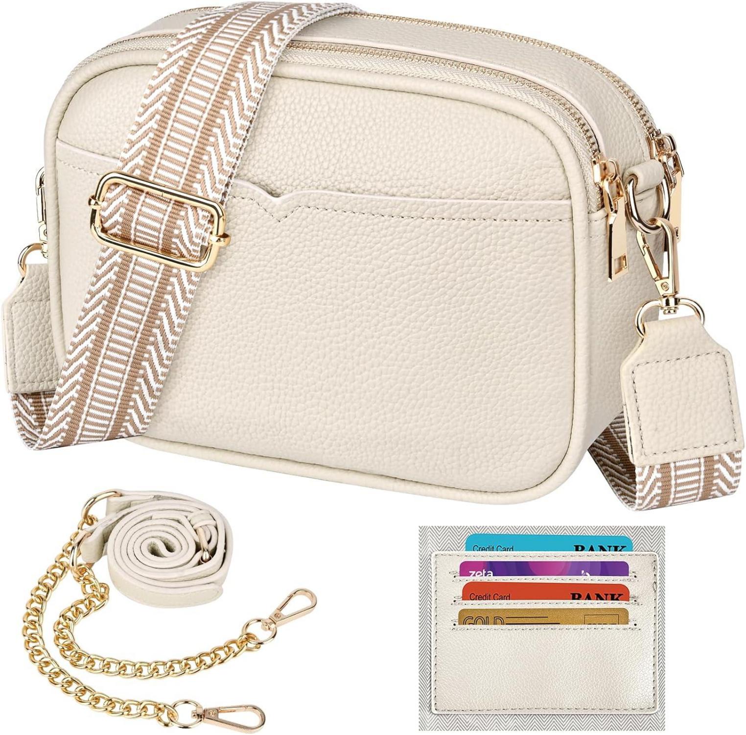 Frauen PU Leder Umhängetasche Kette Crossbody Beige