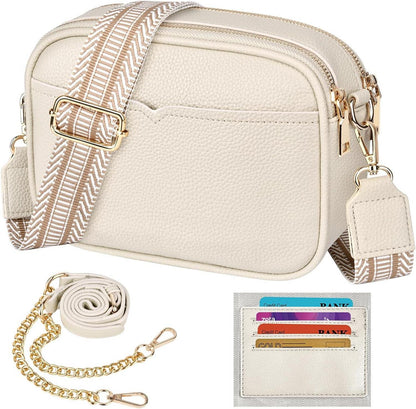 Frauen PU Leder Umhängetasche Kette Crossbody Beige