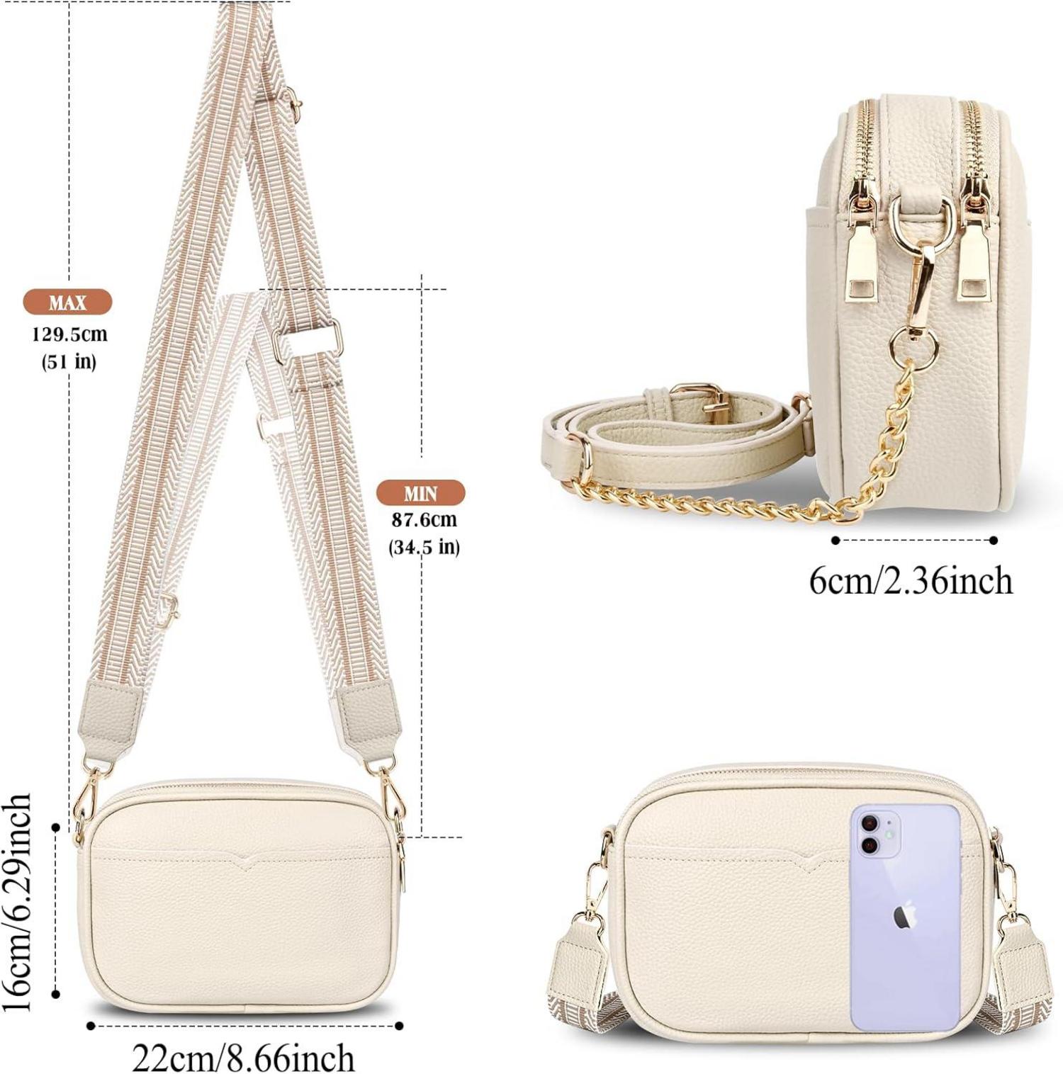TEUEN Damen Crossbody Tasche PU Leder Schultertasche Beige