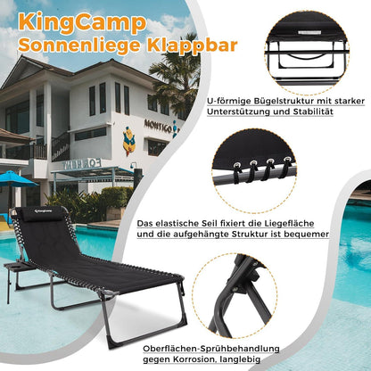 KingCamp Sonnenliege Klappbar mit Seitentisch Schwarz 5-Fach Verstellbar
