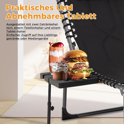 KingCamp Übergroße Sonnenliege Klappbar Seitentisch 5-Fach Verstellbar Schwarz