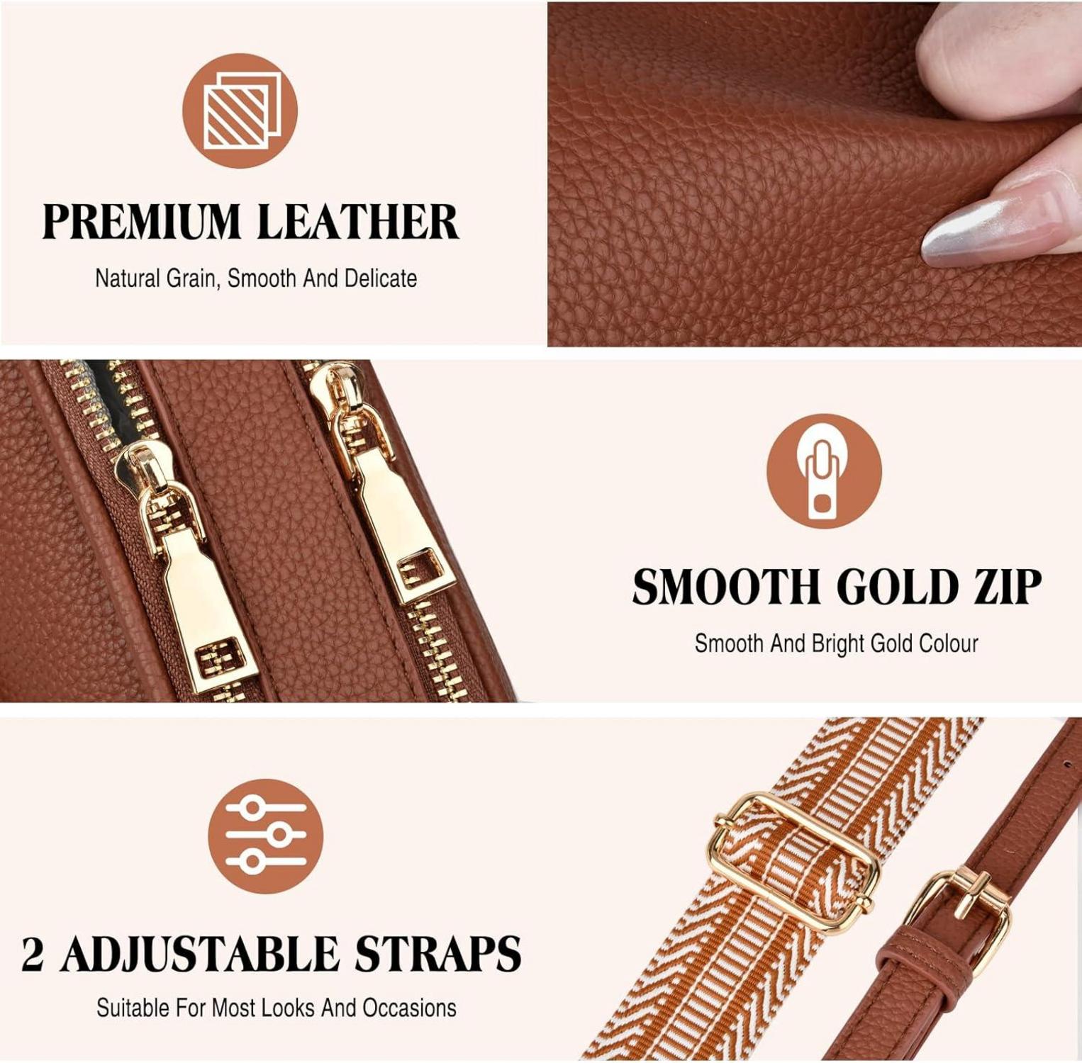 TEUEN Damen-Umhängetasche Crossbody Bag PU Leder Schultergurt Braun