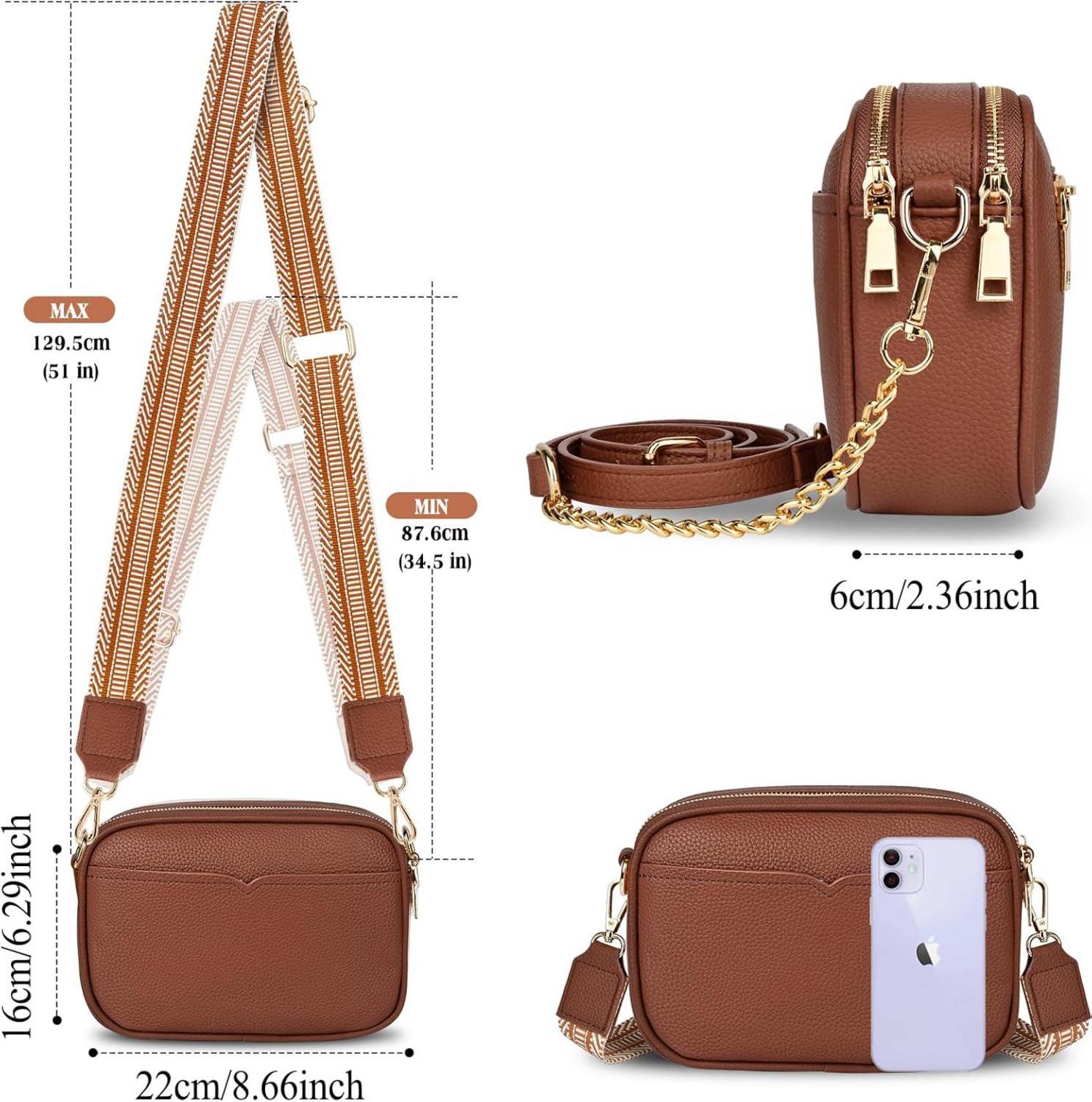 TEUEN Damen-Umhängetasche Crossbody Bag PU Leder Schultergurt Braun
