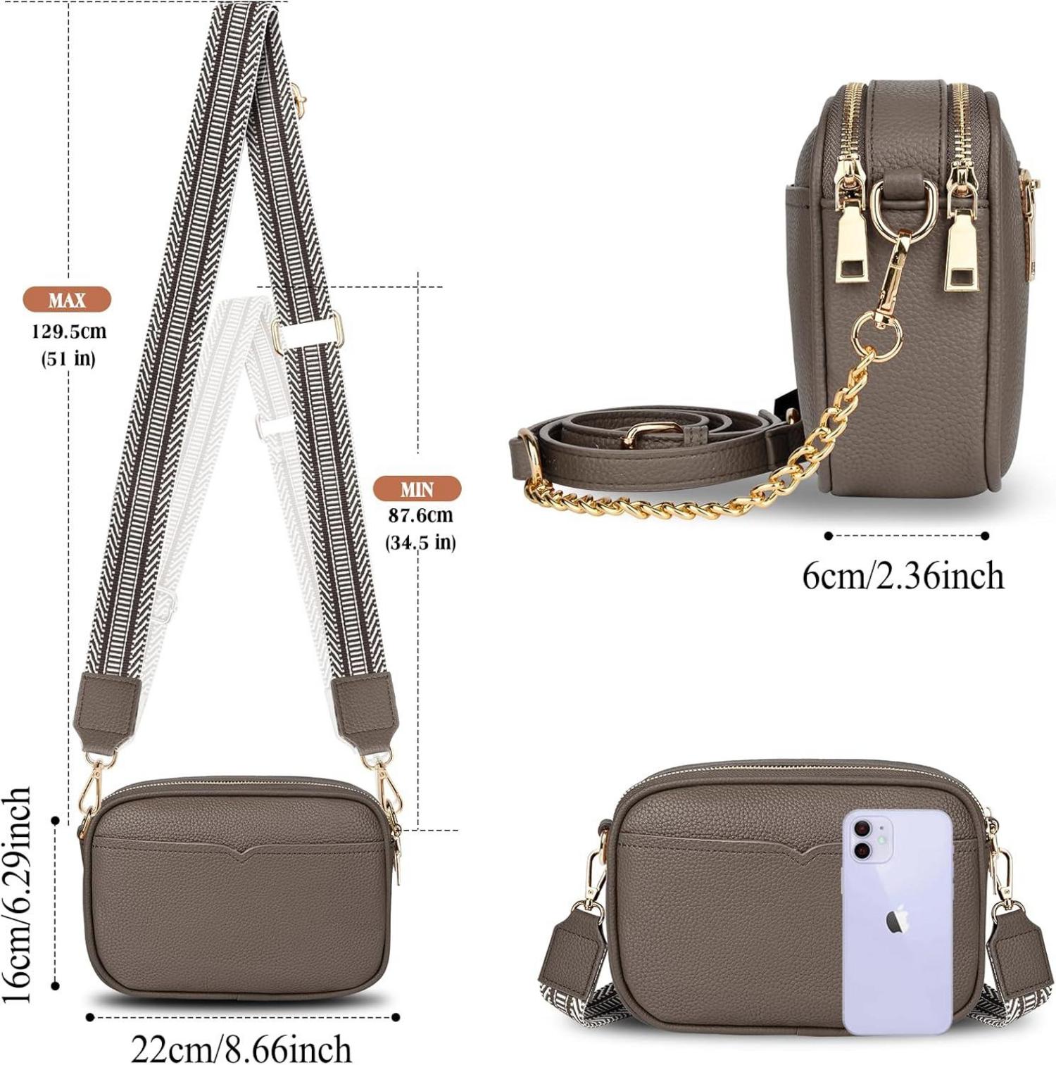 Damen-Umhängetasche PU Leder Crossbody Bag Kartenfächer Grau