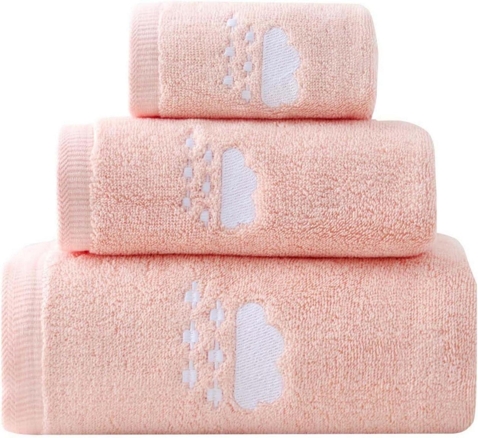 3er Handtuch Set Cartoon Strand Spa Grau Blau Rosa Beige