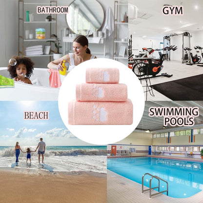 3er Handtuch Set Cartoon Strand Spa Grau Blau Rosa Beige