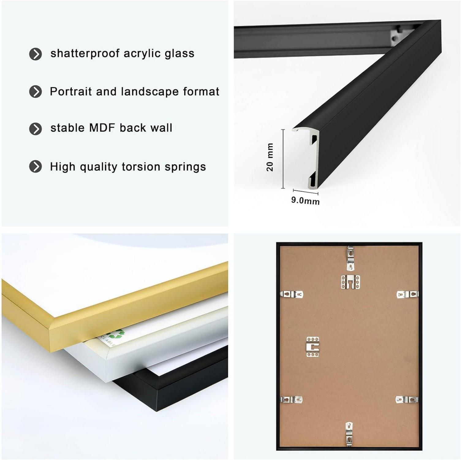 Bilderrahmen A4 Schwarz Metall 3er Set Alu Rahmen 21x30 cm