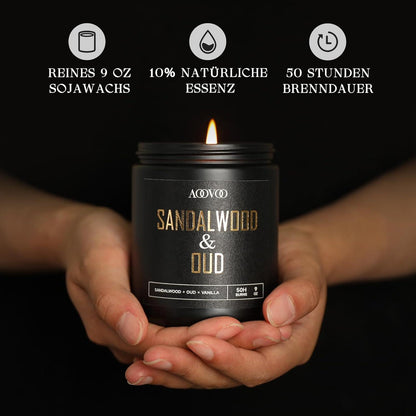 AOOVOO Sandelholz Oud Duftkerze im Glas 255g - Maskuliner