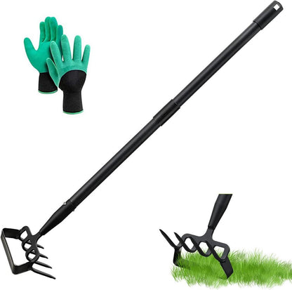 Edelstahl Gartenhacke mit Steigbügel und Harke 2-in-1